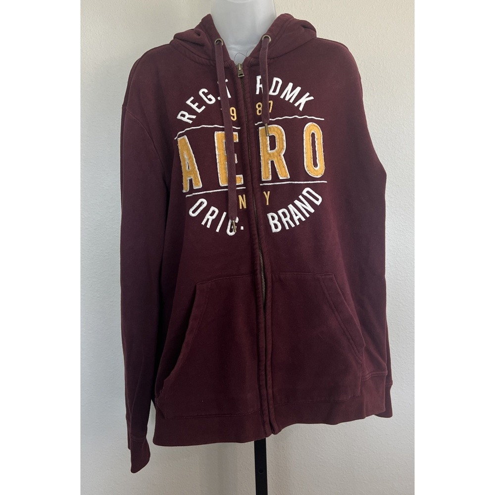 Vintage Aeropostale Full Zip Hoodie‎ Burgundy Yellow White XL Y2K